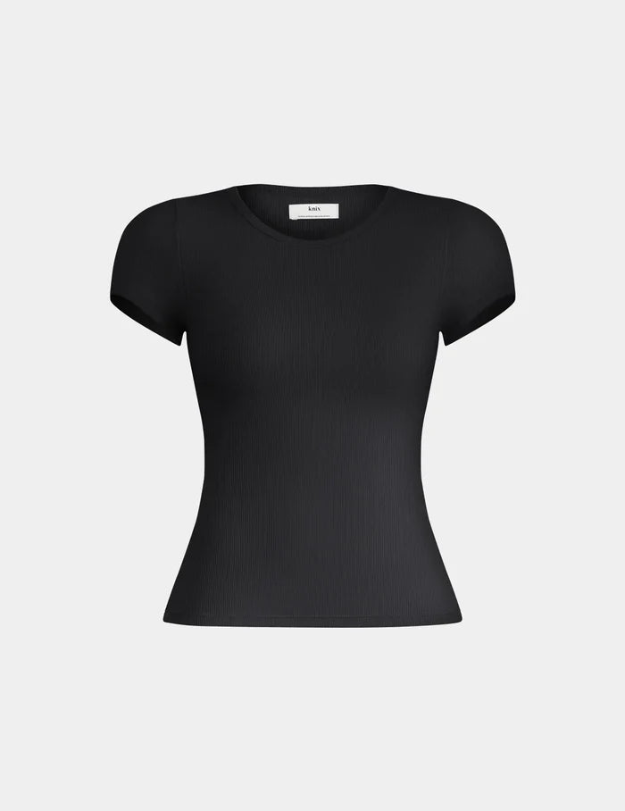 | SculptRib™ Cotton T-Shirt shown front-facing against a light gray background | Black