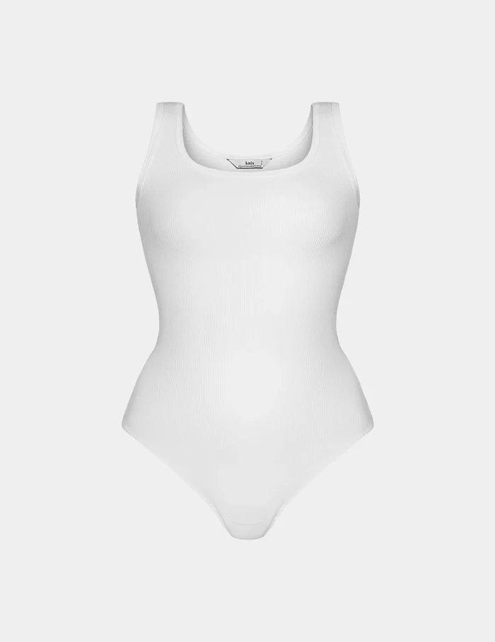 | SculptRib™ Cotton Tank Bodysuit shown front-facing against a light gray background | White