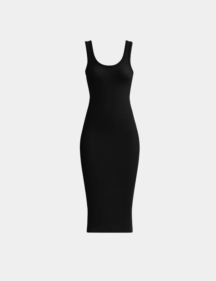 | SculptRib™ Cotton Tank Dress shown front-facing against a light gray background | Black