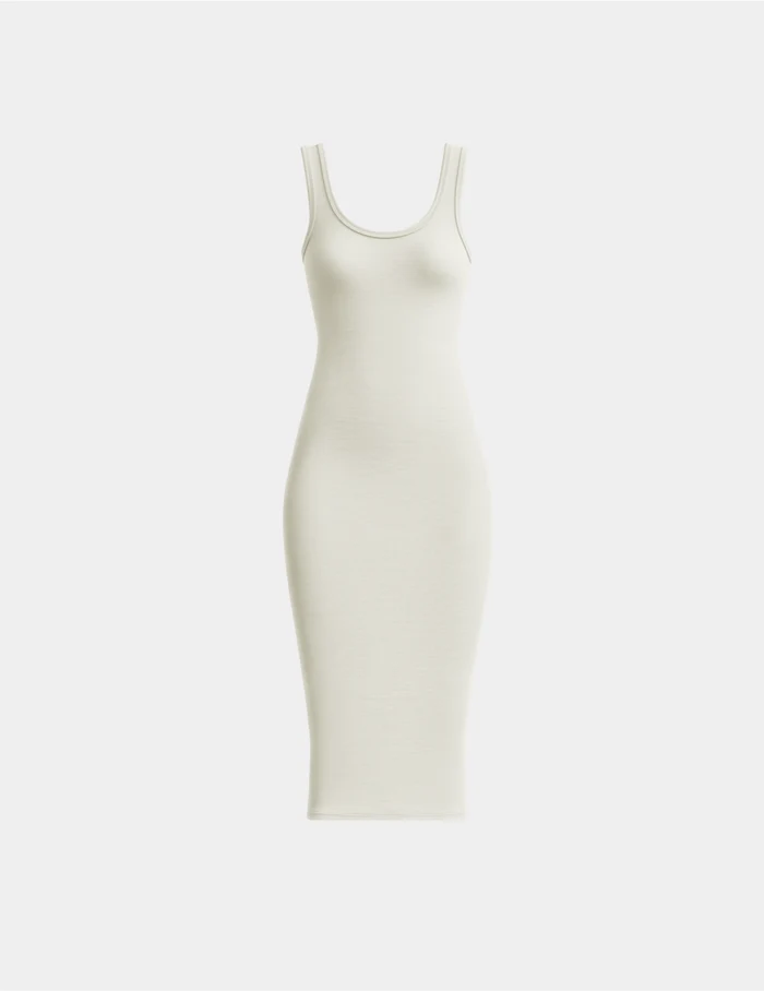 | SculptRib™ Cotton Tank Dress shown front-facing against a light gray background | Ivory