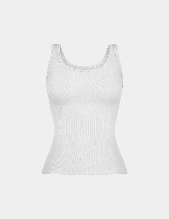 | SculptRib™ Cotton Tank shown front-facing against a light gray background | White