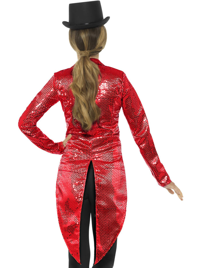 Sequin Tailcoat Jacket, Ladies, Red