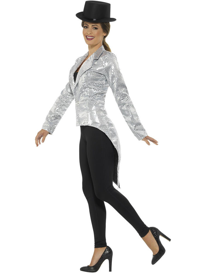 Sequin Tailcoat Jacket, Ladies, Silver