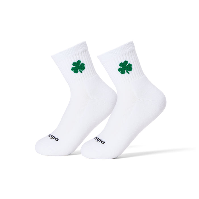 Del Campo Shamrock golf socks worn on a pair of feet