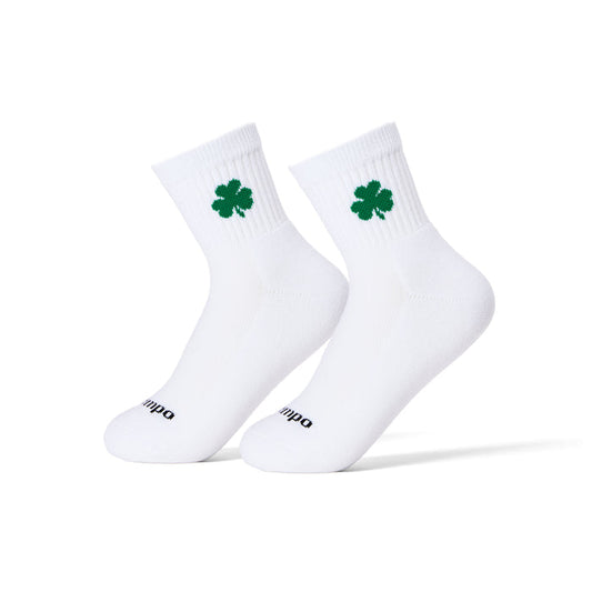 Del Campo Shamrock golf socks worn on a pair of feet