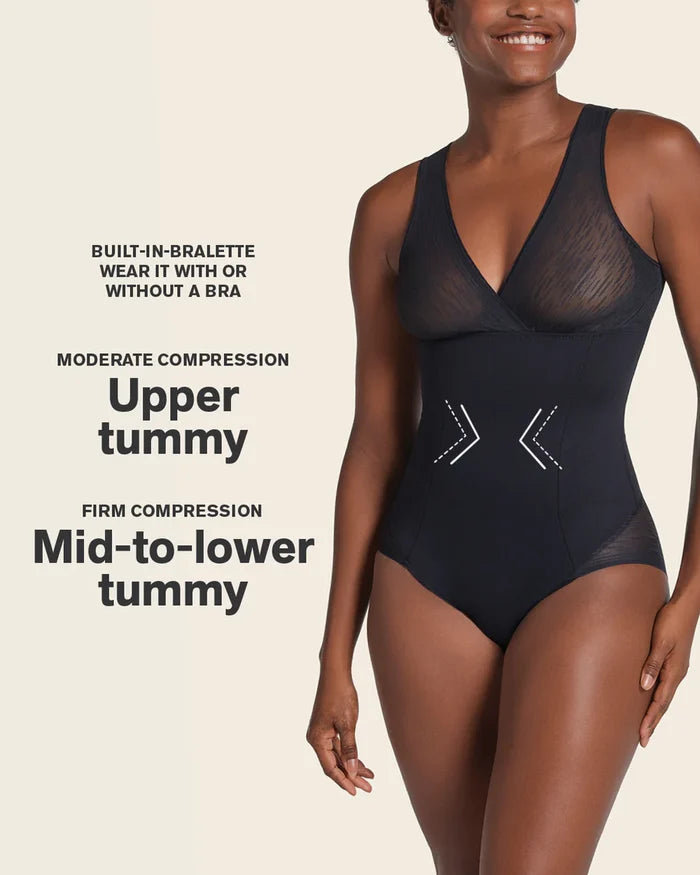 Sheer Stripe Detail Sculpting Bodysuit