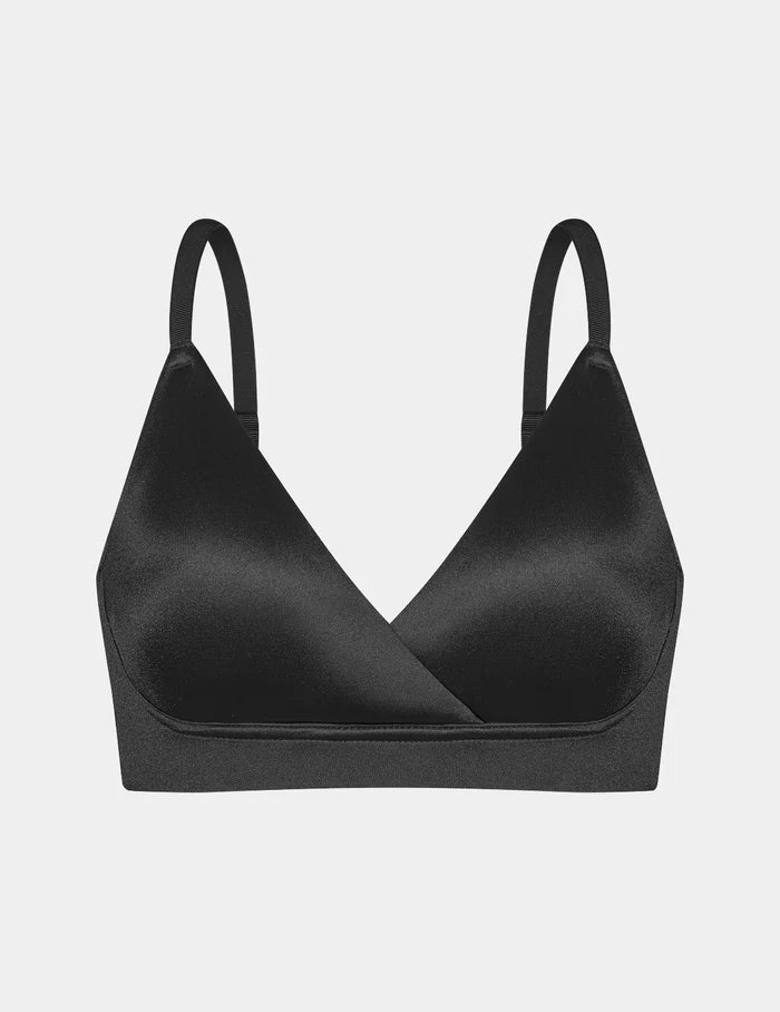| View of Shimmer Stretch Bra shown front-facing against a light gray background | Black