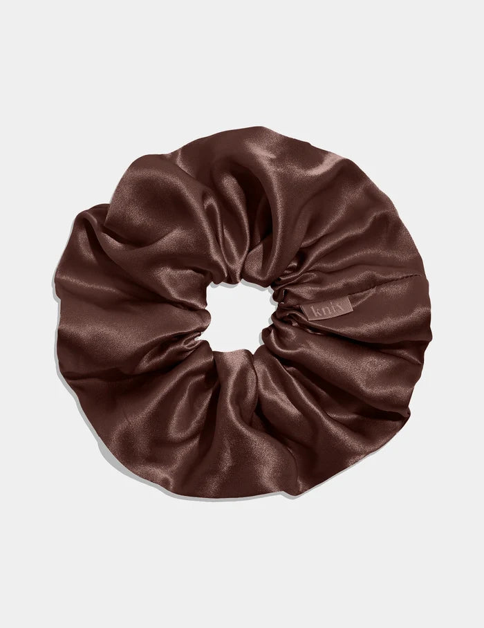 | Silk Jumbo Scrunchie shown front-facing against a light gray background | Espresso