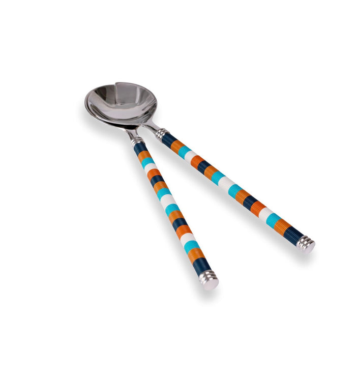 Silver-Plated Salad Server Set with Telephone Wire Detail