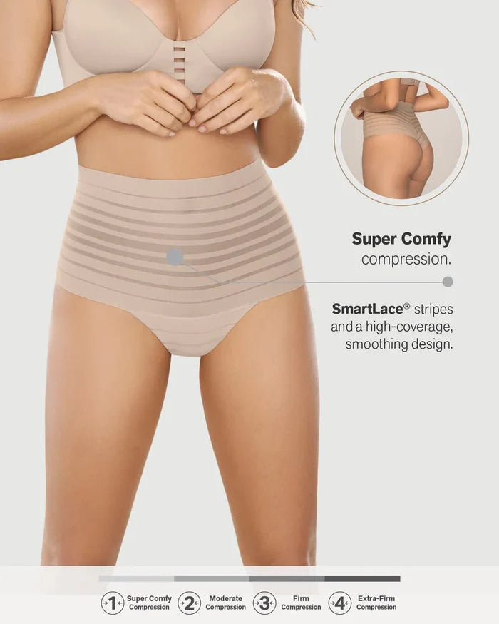 Slimming Stripe High-Waisted Thong Panty - Two Colours