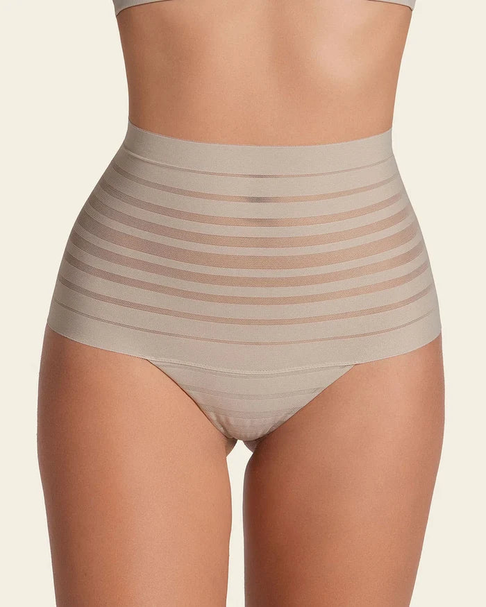 Slimming Stripe High-Waisted Thong Panty - Two Colours