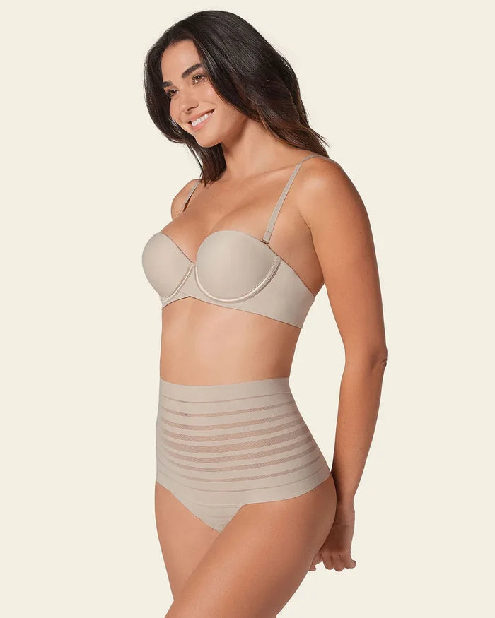 Slimming Stripe High-Waisted Thong Panty - Two Colours