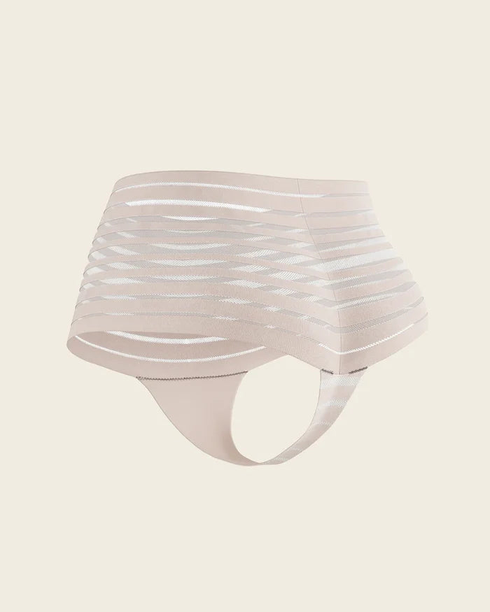 Slimming Stripe High-Waisted Thong Panty - Two Colours