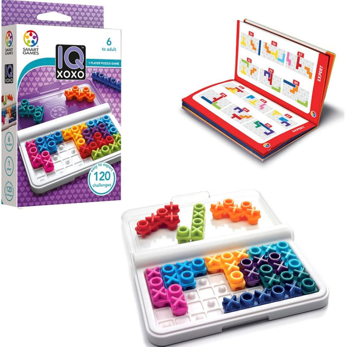 SmartGames: IQ XOXO: 1 Player Puzzle Game - 120 Challenges, Easy to Expert Levels, Ages 6+