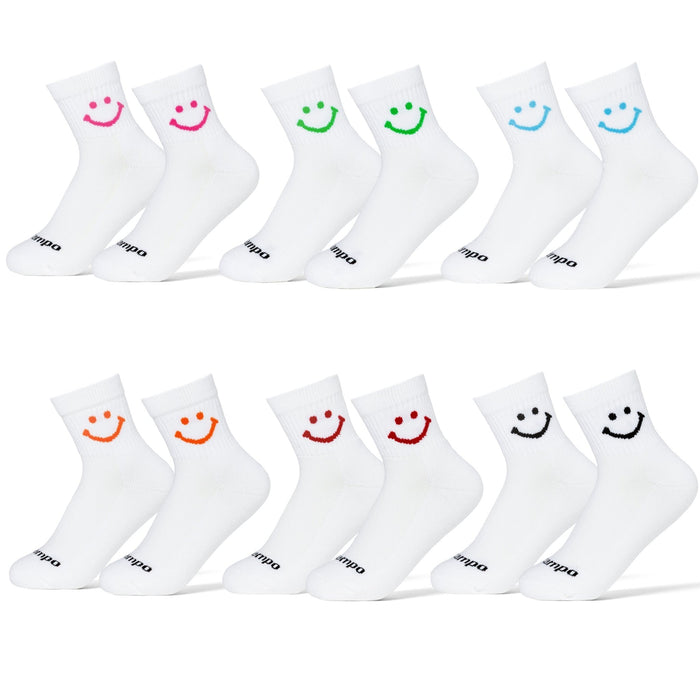 Del Campo Smiley Pack golf socks featuring all six smiley designs: classic, blue, green, pink, orange, and red