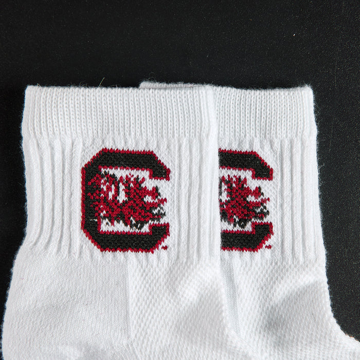 Close-up of the block C with gamecock on Del Campo South Carolina Gamecocks golf socks