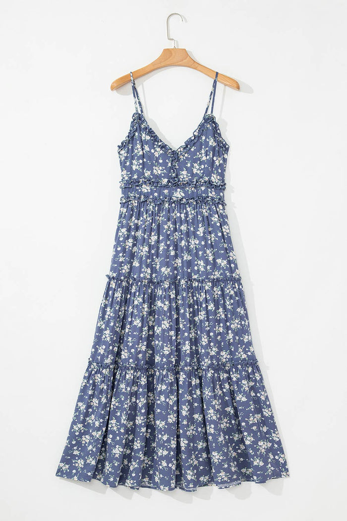 Spaghetti Strap Tiered Midi Dress