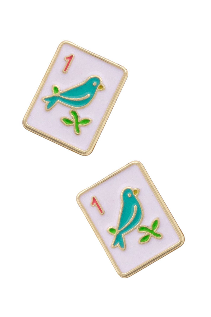 Sparrow Mahjong Tile Stud Earrings