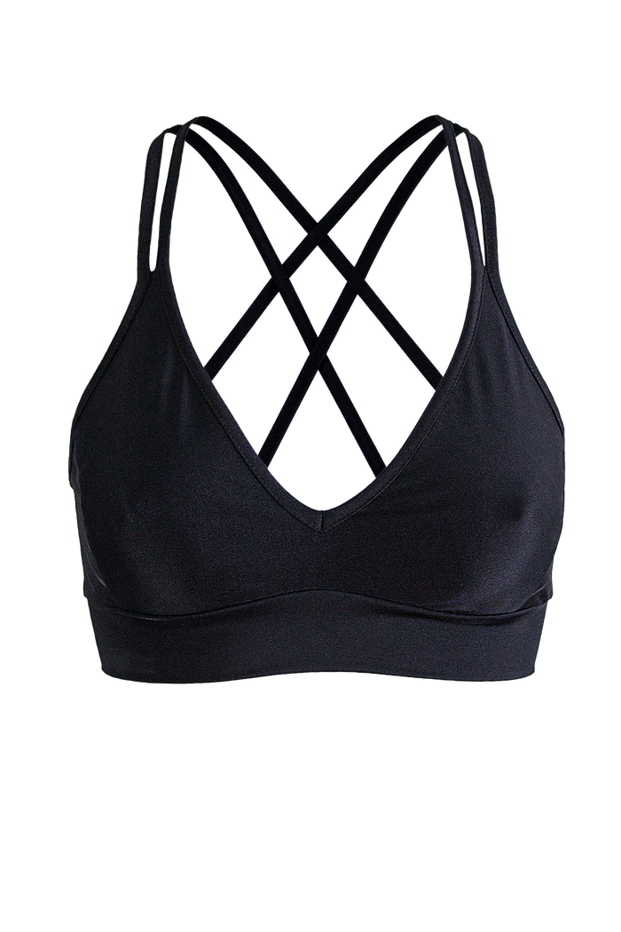 Sport Bra Stripe panel Crop Top / TOP STRIPE / BLACK - EXES LINGERIE