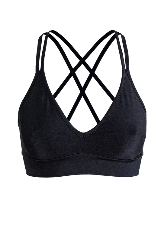 Sport Bra Stripe panel Crop Top / TOP STRIPE / BLACK - EXES LINGERIE