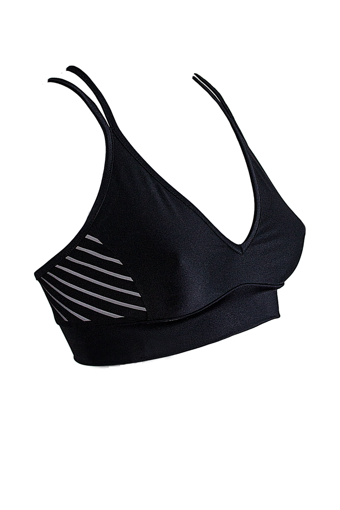 Sport Bra Stripe panel Crop Top / TOP STRIPE / BLACK - EXES LINGERIE