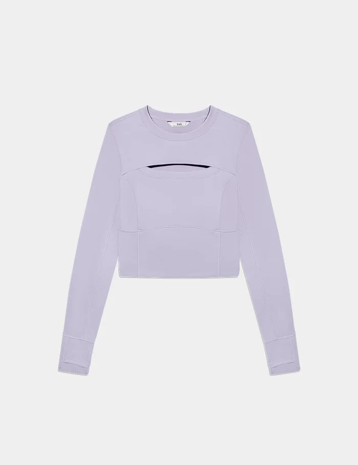 | View of Studio Cutout Bra Top shown front-facing against a light gray background | Purple Heather