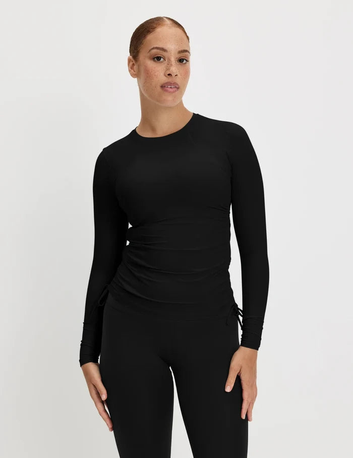 | Front view of model highlighting the coverage and fit | Black