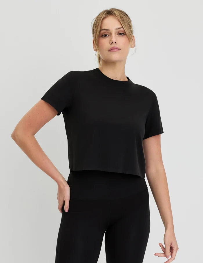 | Front view of model highlighting the coverage and fit | Black