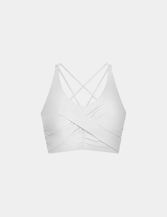 | Front view of model highlighting the coverage and fit | White