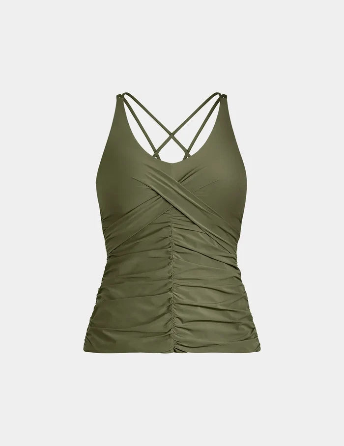 | Front view of model highlighting the coverage and fit | Olive