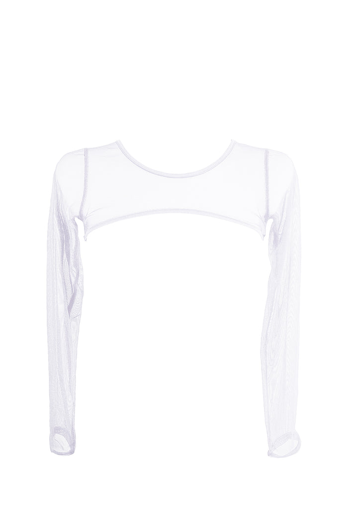 Super crop Top Long Sleeve Sheer Mesh  /  SUPER CROP White,TOPS - EXES LINGERIE