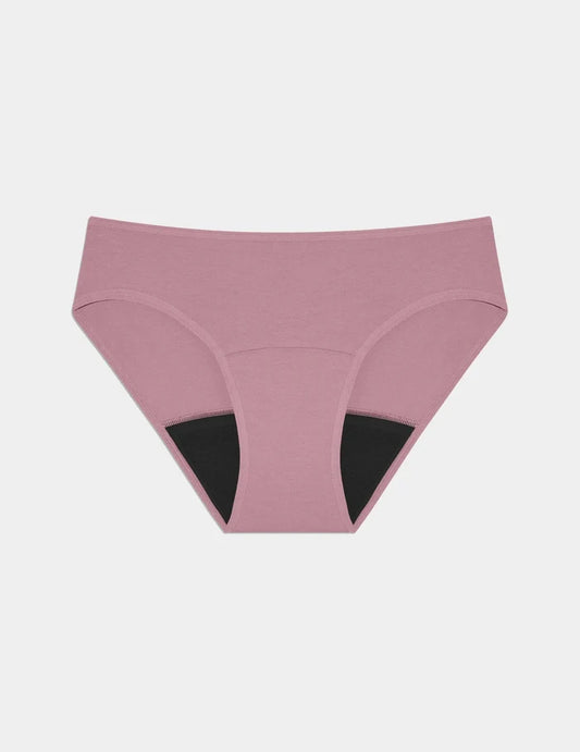 | Super Leakproof® Cotton Bikini shown front-facing against a light gray background | Dusty Pink