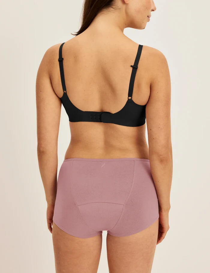 | Back view of model wearing the Super Leakproof® Cotton Boybrief, highlighting the coverage and fit | Dusty Pink