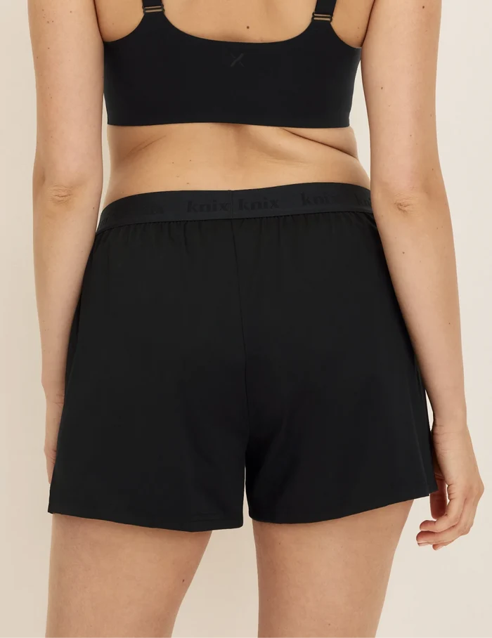 Sarah has 38.5” hips and wears KNIX M | Back view of model wearing the Super Leakproof® Dream Boxer™ highlighting the coverage and fit | Black