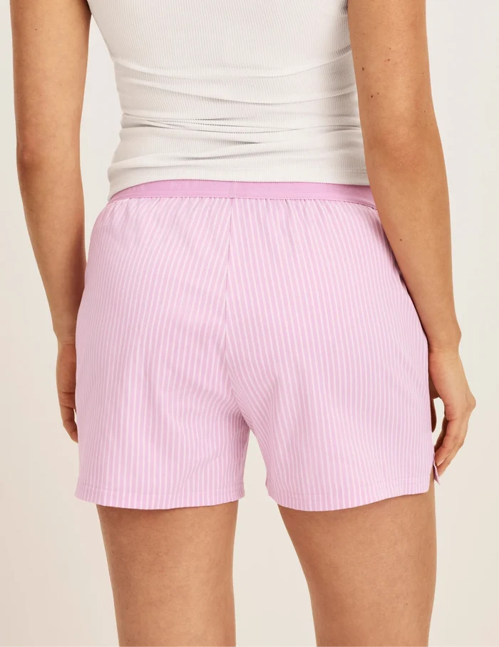 Alexandra has 36” hips and wearing KNIX S | Back view of model wearing the Super Leakproof® Dream Boxer™ highlighting the coverage and fit | Pink Stripe