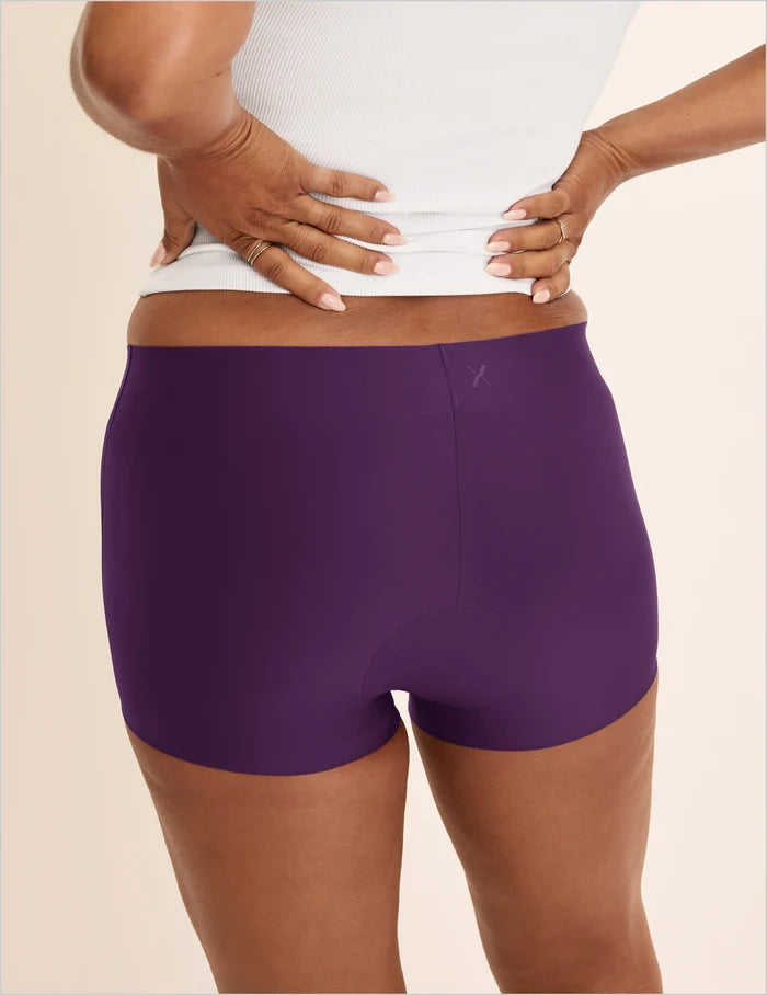 | Back view of model wearing the Super Leakproof® Dream Short™ highlighting the coverage and smooth fit | Blackberry