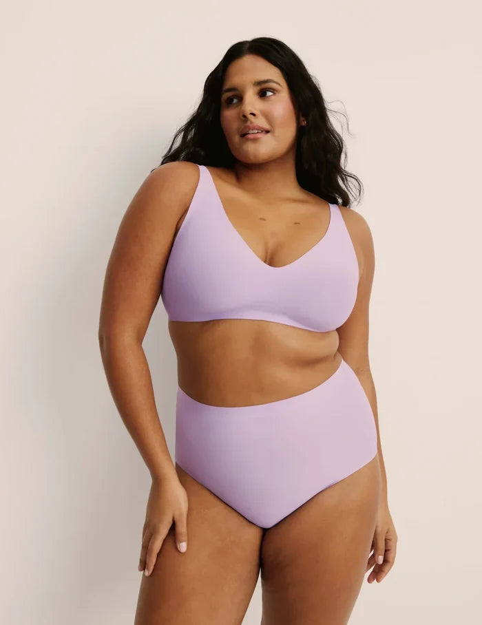 | Front view of model highlighting the coverage and fit | Lilac