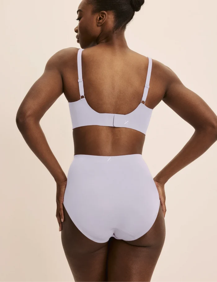 | Back view of model wearing the Super Leakproof® No-Show High Rise highlighting the coverage and smooth fit | Berry/Violet/Lavender