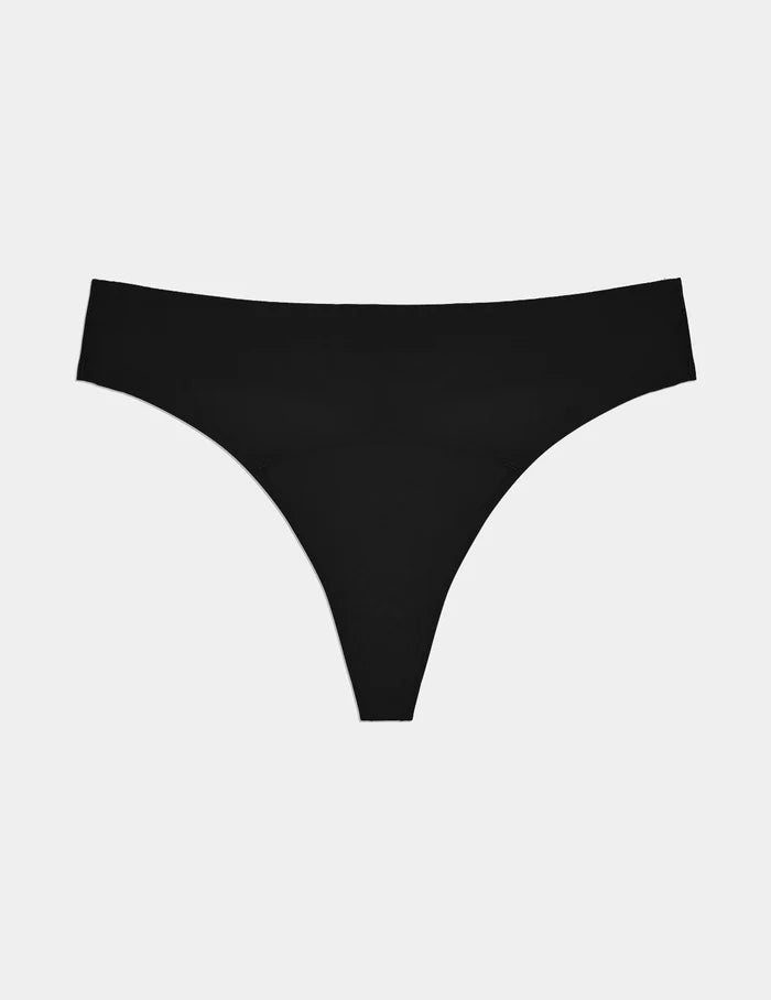 | Super Leakproof® No-Show Thong shown front-facing against a light gray background | Black