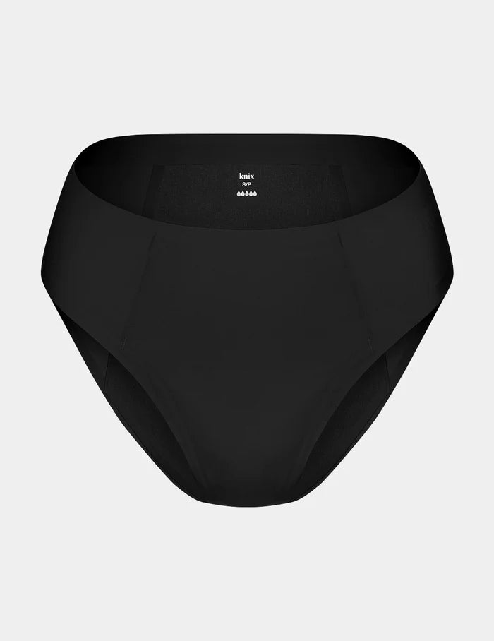 | SuperPlus Leakproof® No-Show Bikini shown front-facing against a light gray background | Black