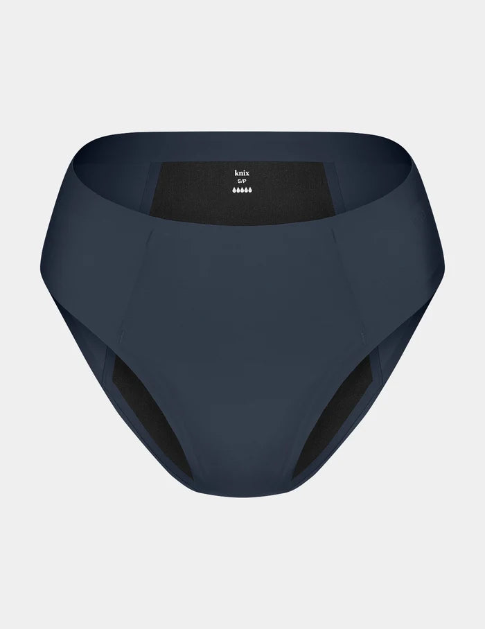 | SuperPlus Leakproof® No-Show Bikini shown front-facing against a light gray background | Twilight Navy