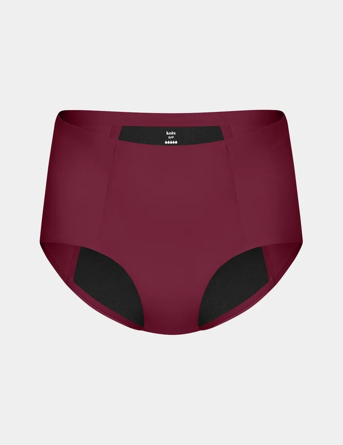| SuperPlus Leakproof® No-Show Boybrief shown front-facing against a light gray background | Dark Cherry