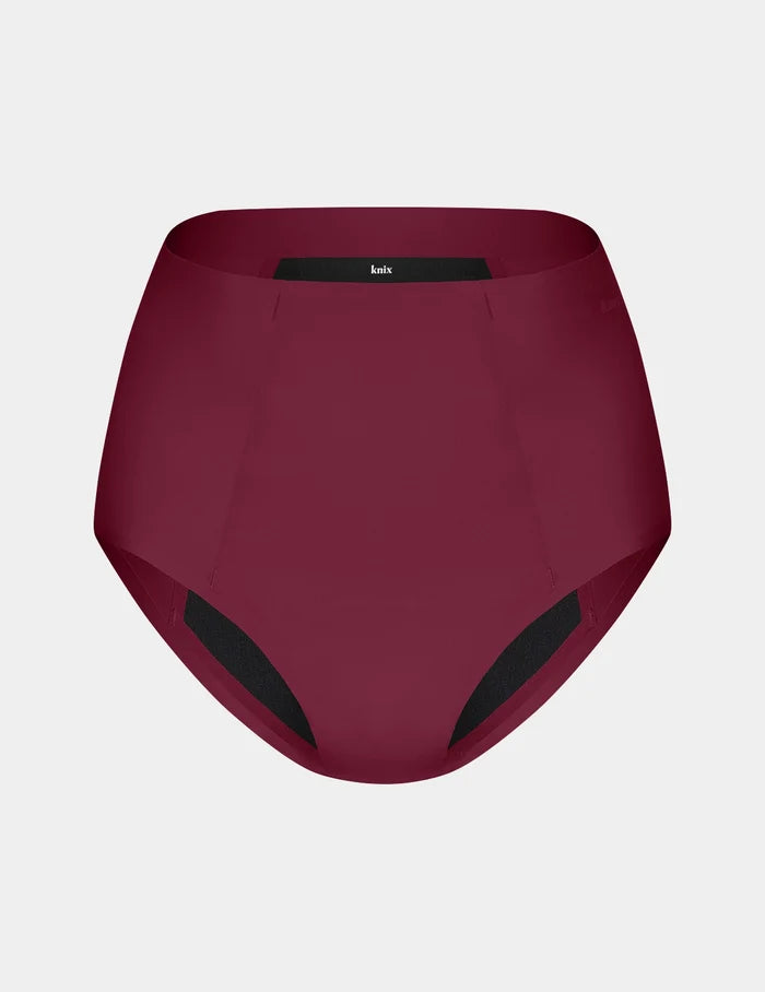 | SuperPlus Leakproof® No-Show High Rise shown front-facing against a light gray background | Dark Cherry