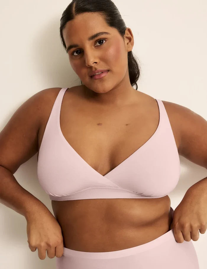 | Front view of model wearing the SweetDreams Nursing Bra, highlighting the neckline, strap design, and silhouette | Rose Water