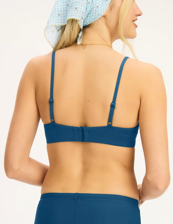 | Back view of model wearing the Teen Front Tie Bikini Top highlighting the coverage and fit | Blue Coast