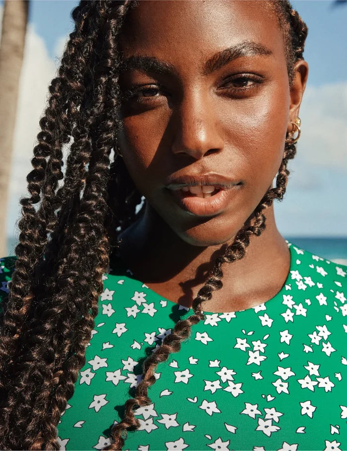 | Front view of model wearing the Teen High Tide Cropped Swim Top highlighting the coverage and fit | Ivy Bloom