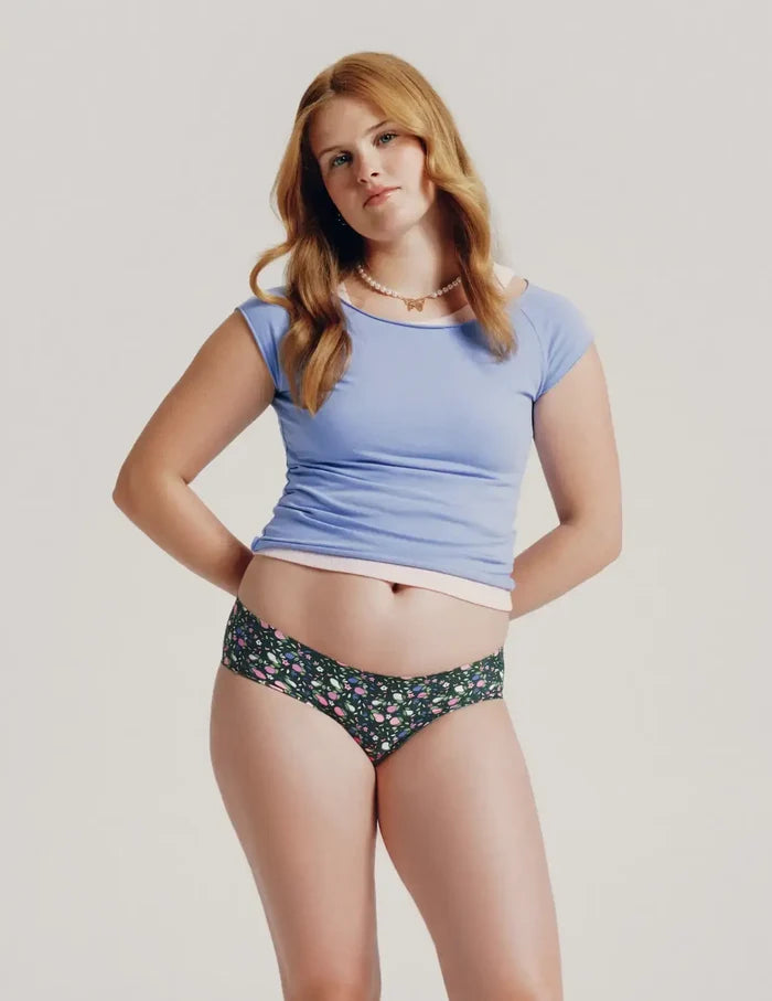 | Front view of model wearing the Teen Leakproof UltraThin No-Show Bikini highlighting the coverage and smooth fit | Perfect Pear