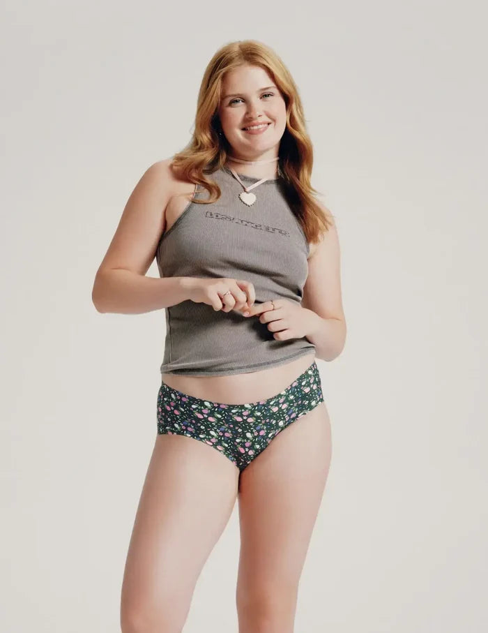 | Front view of model wearing the Teen Leakproof UltraThin No-Show Boyshort highlighting the coverage and smooth fit | Perfect Pear