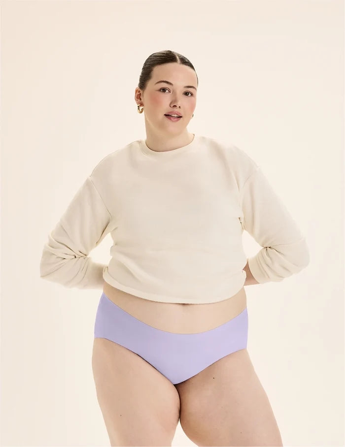 | Front view of model wearing the Teen Leakproof UltraThin No-Show Boyshort highlighting the coverage and smooth fit | Ultra Violet