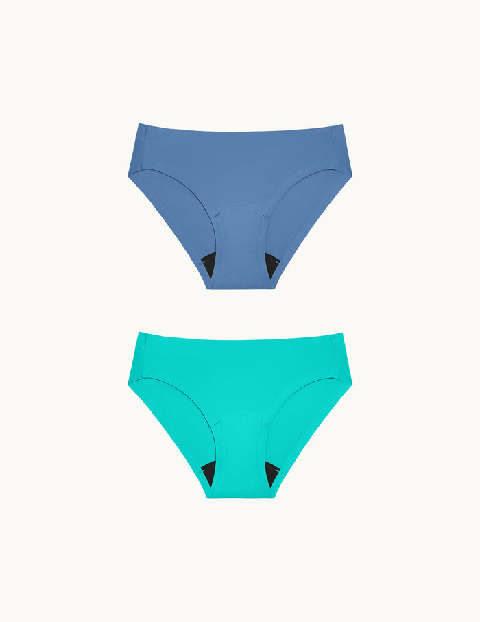 | Front view of model highlighting the coverage and fit | Spearmint/Thistle